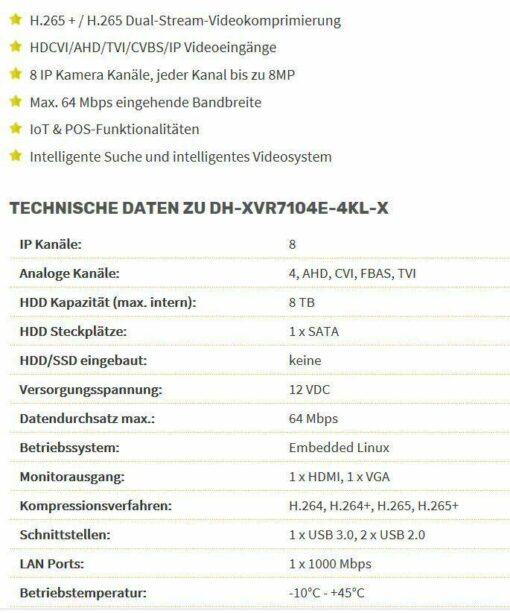 Dahua Video Rekorder 4 Kanal Auflösung 4K – Bild 7